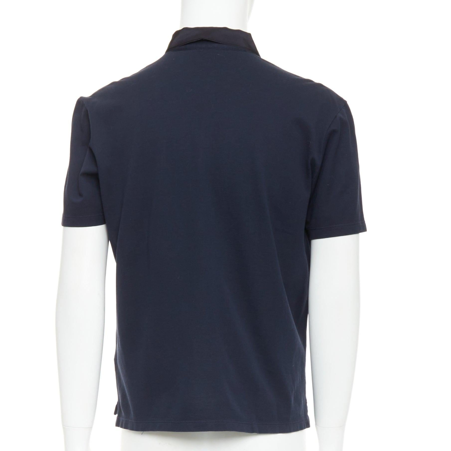 De los hombres LANVIN polo corto de algodón azul marino con cuello de grosgrain negro M en venta