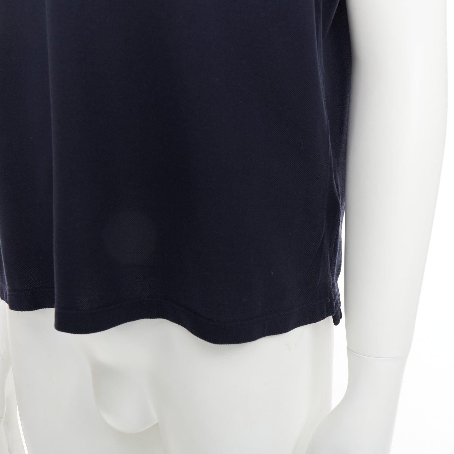 LANVIN polo corto de algodón azul marino con cuello de grosgrain negro M en venta 2