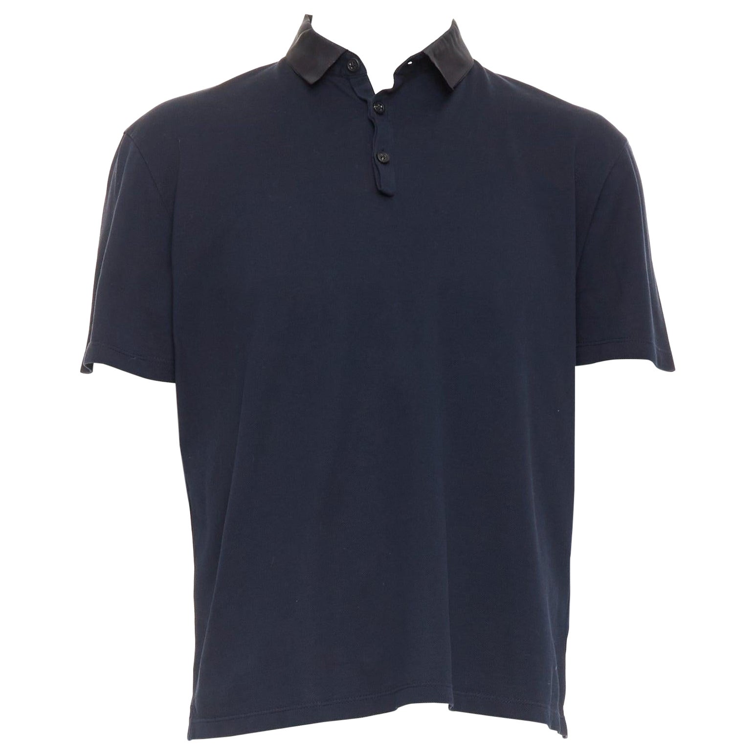 Polo corta LANVIN in cotone nero con colletto in gros grain M.