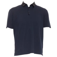 Polo corta LANVIN in cotone nero con colletto in gros grain M.