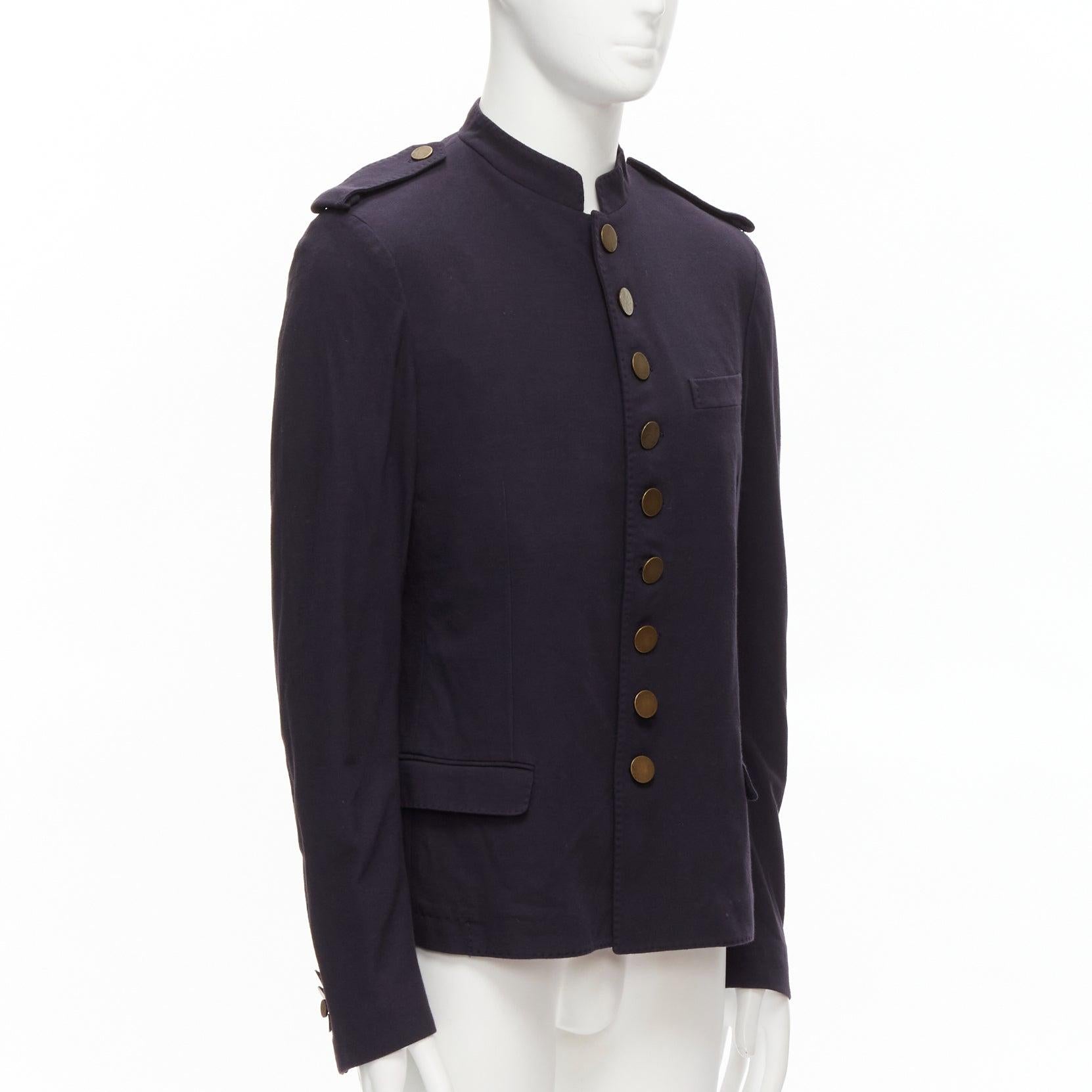 LANVIN marineblaue Baumwollmischung mit bronzefarbenen Knöpfen Offiziersjacke IT48 M (Schwarz) im Angebot