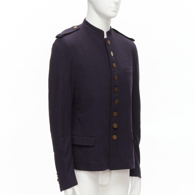 LANVIN navy cotton blend bronze buttons military officer jacket IT48 M For  Sale at 1stDibs | zara military jacket mens