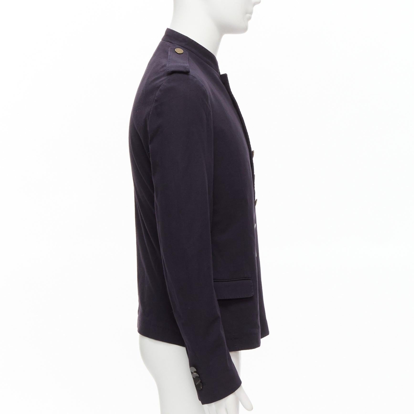 Black LANVIN navy cotton blend bronze buttons military officer jacket IT48 M For Sale