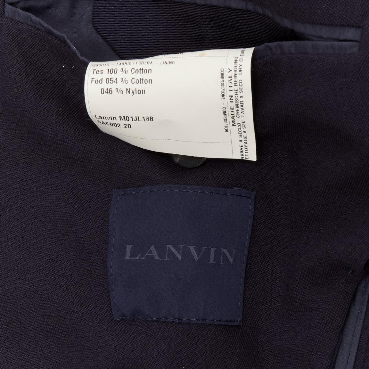 LANVIN navy cotton blend bronze buttons military officer jacket IT48 M For Sale 2