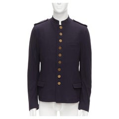 LANVIN navy cotton blend bronze buttons military officer jacket IT48 M