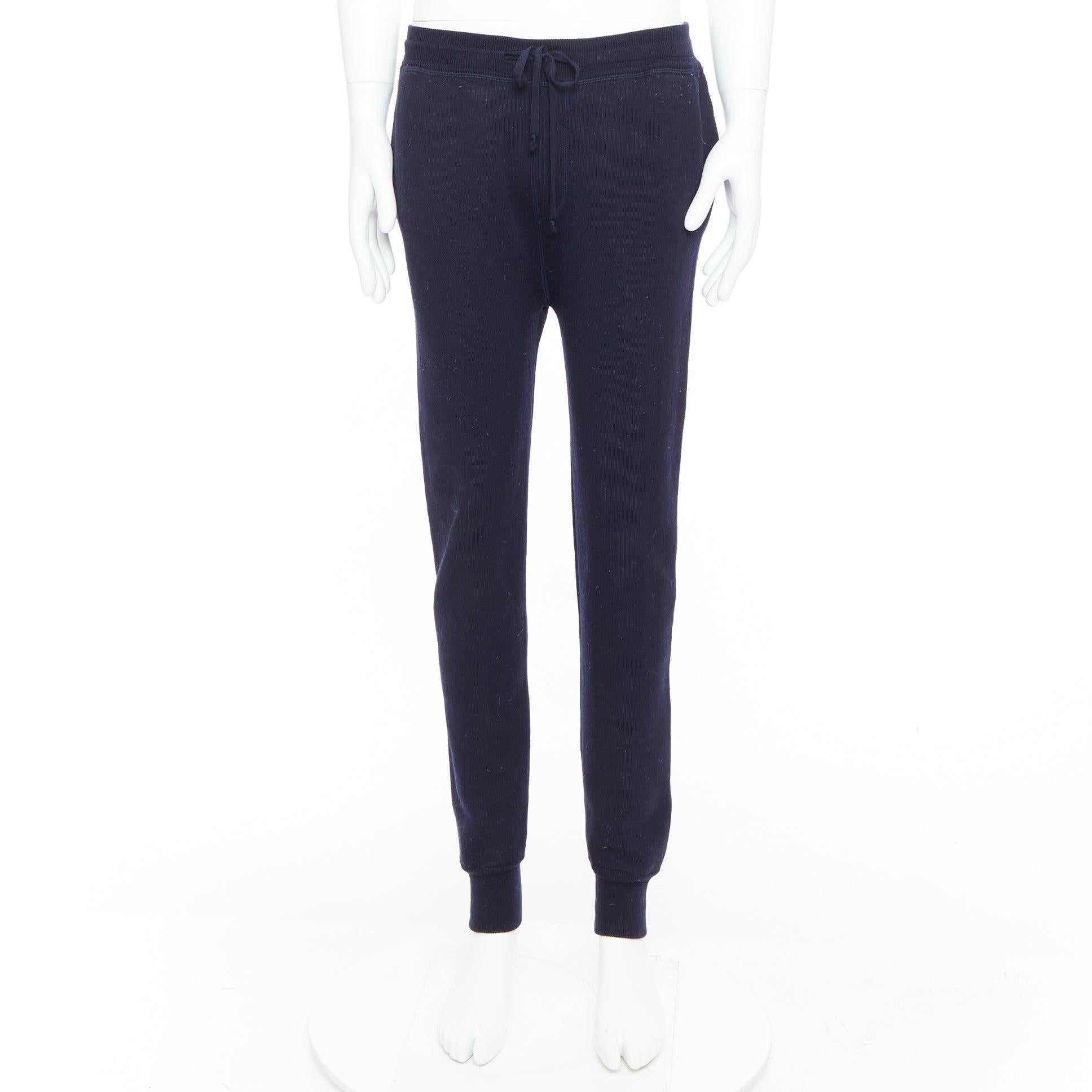 LANVIN navy soft waffle knit drawstring mid waist tapered jogger pants S en vente 5