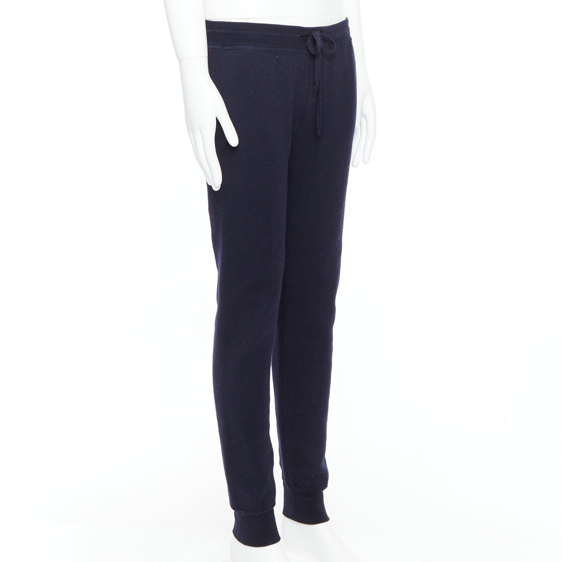 Noir LANVIN navy soft waffle knit drawstring mid waist tapered jogger pants S en vente