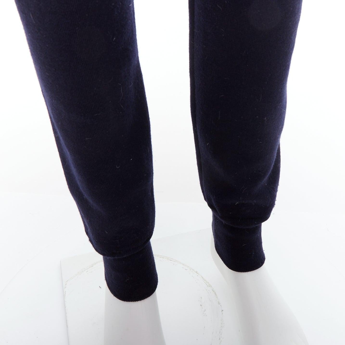 LANVIN navy soft waffle knit drawstring mid waist tapered jogger pants S en vente 3