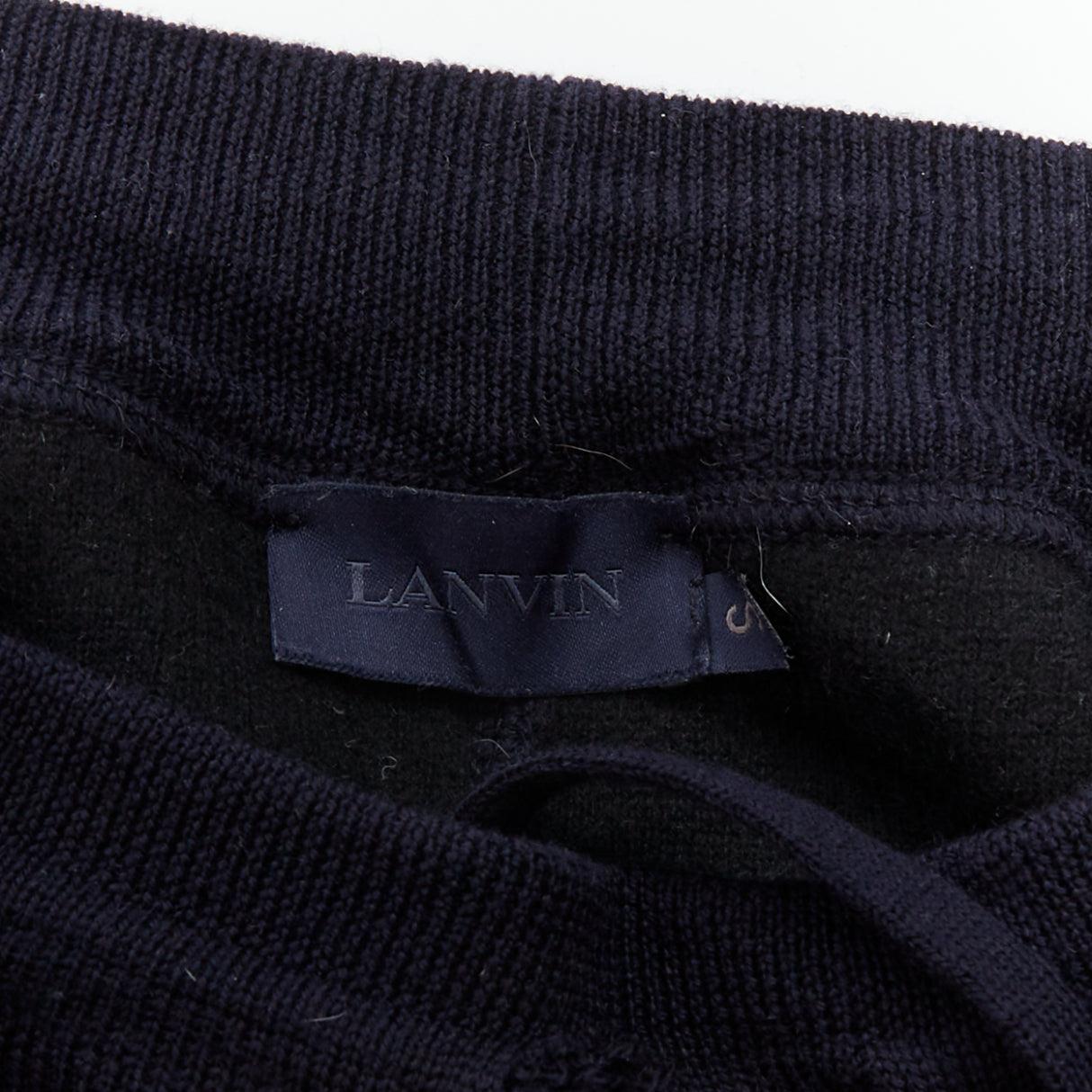 LANVIN navy soft waffle knit drawstring mid waist tapered jogger pants S en vente 4