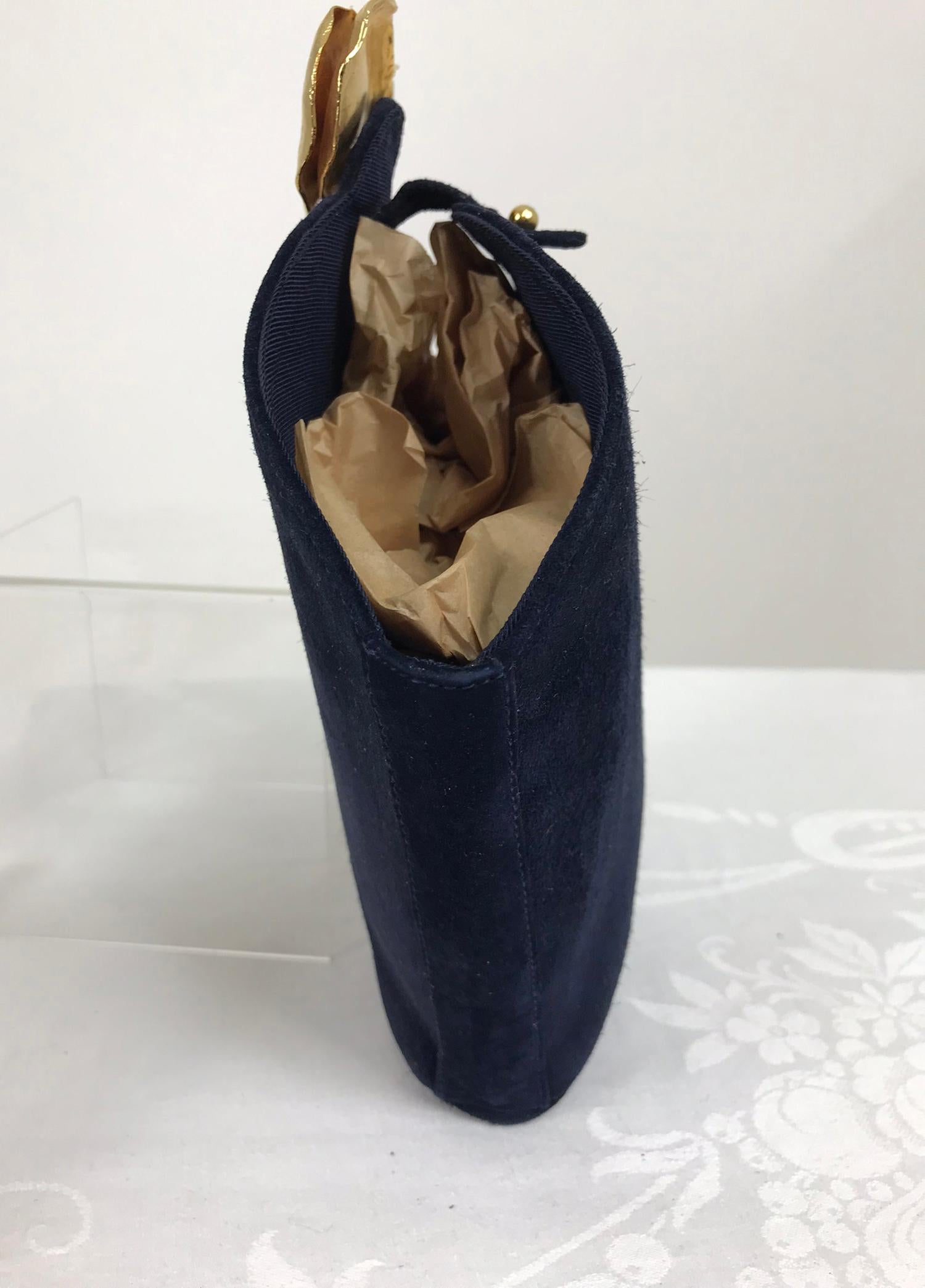 Lanvin Navy Suede Flower Pot Evening Bag Rare 1