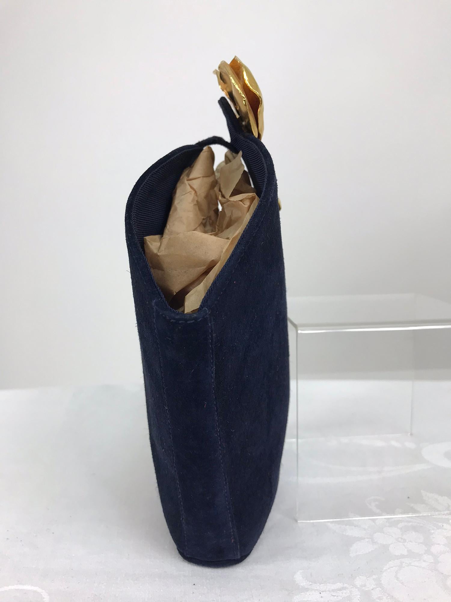 Lanvin Navy Suede Flower Pot Evening Bag Rare 2