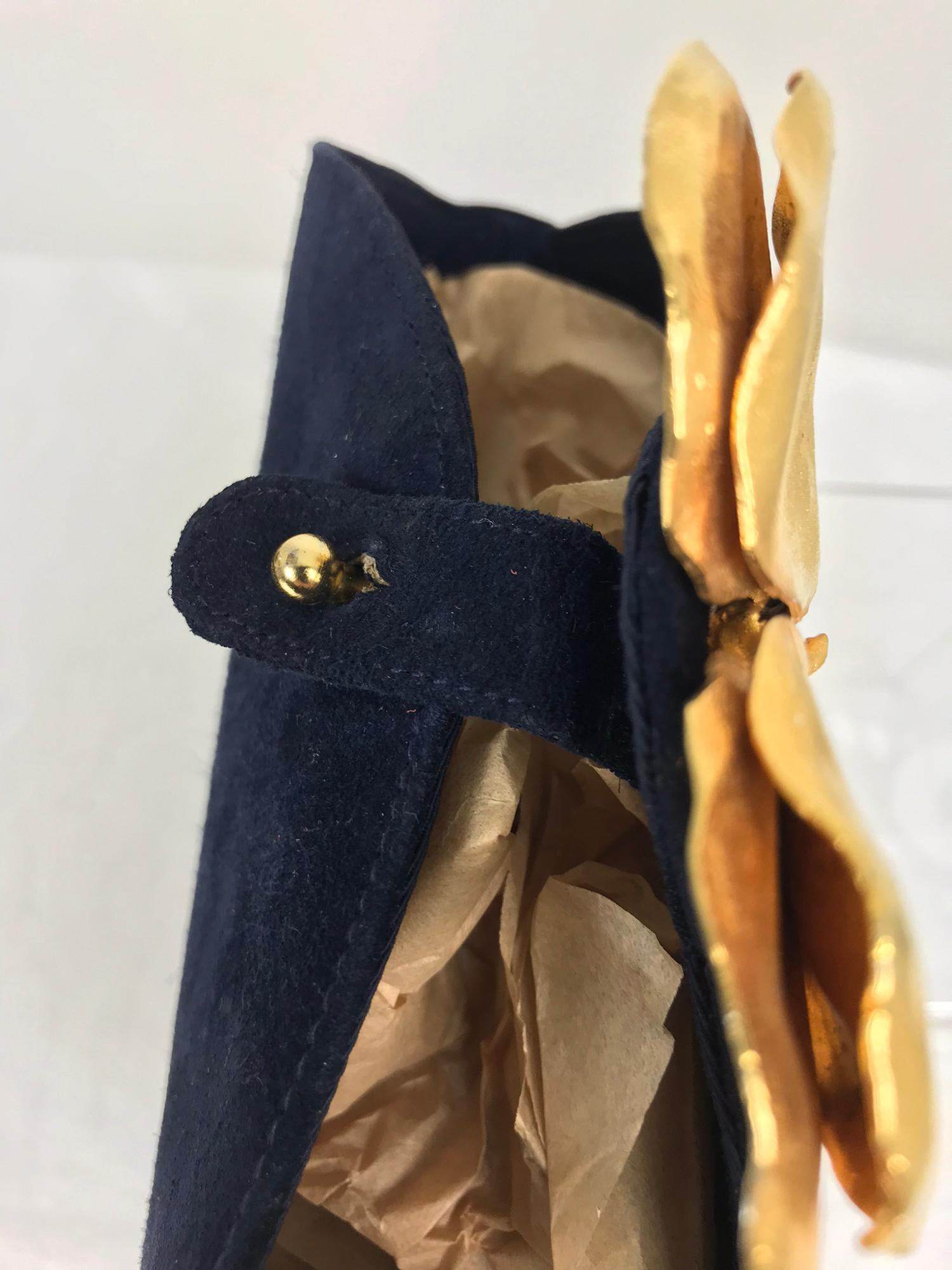 Lanvin Navy Suede Flower Pot Evening Bag Rare 3