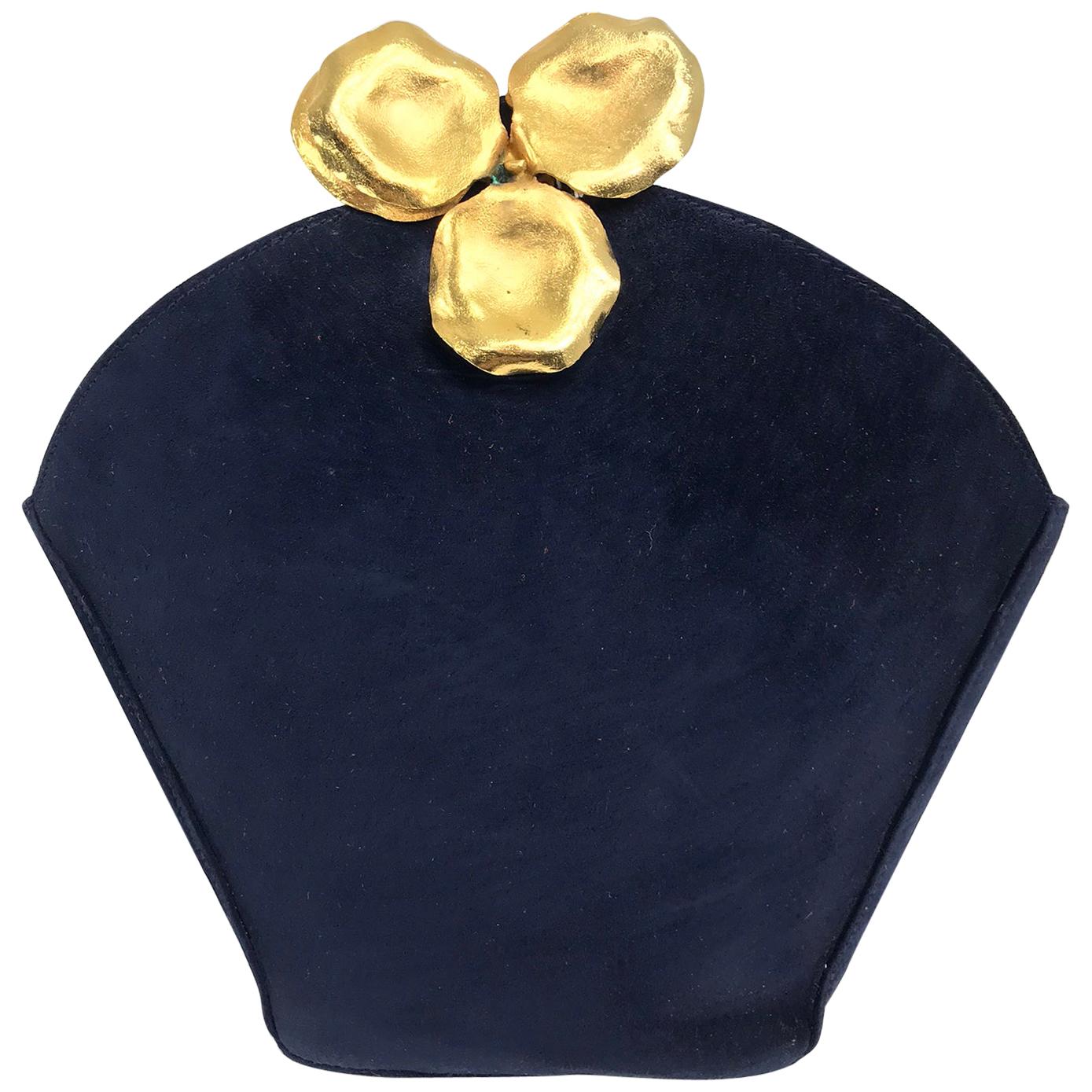 Lanvin Navy Suede Flower Pot Evening Bag Rare