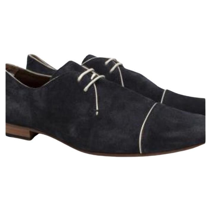 Lanvin Navy Suede White Trim Oxford Brogues For Sale