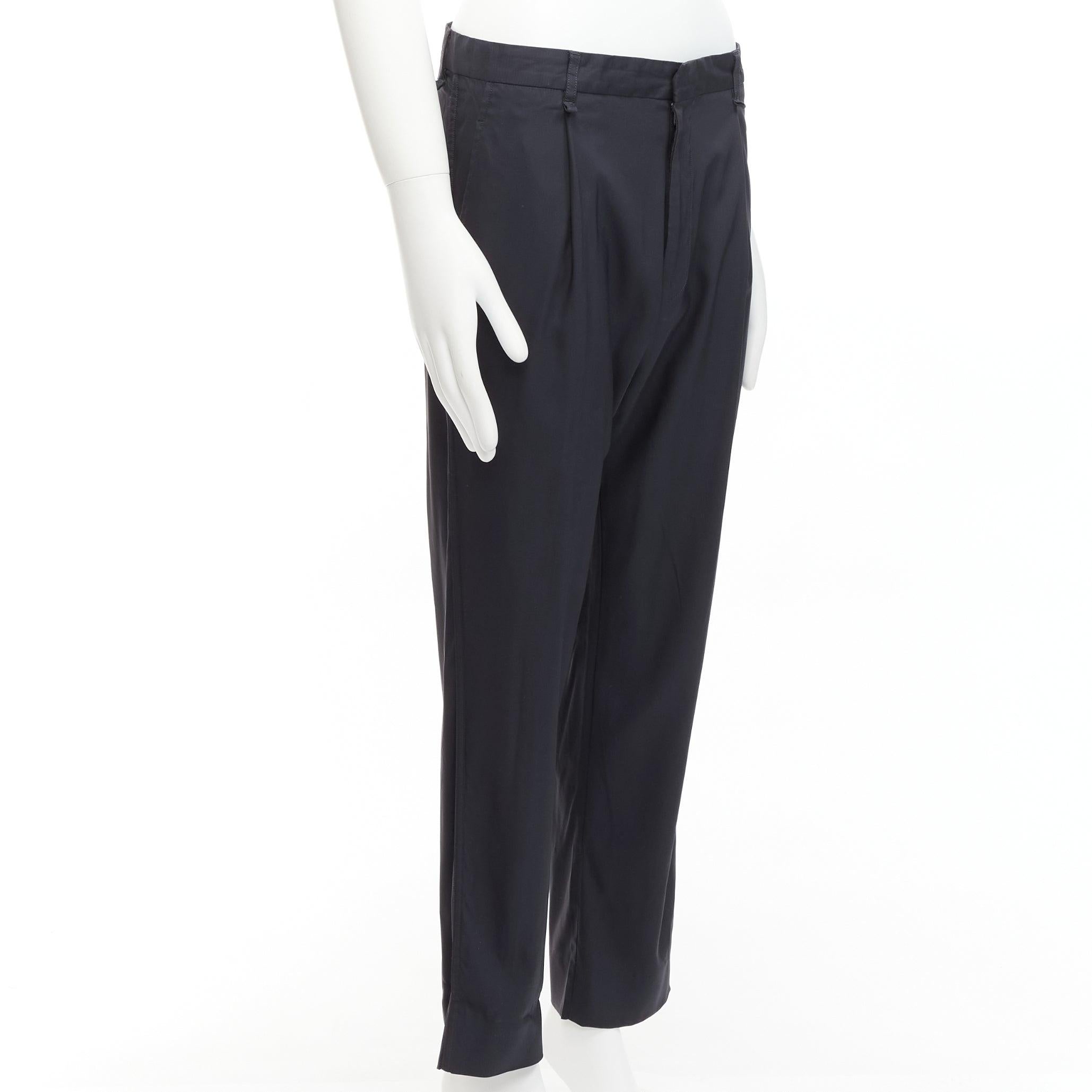 LANVIN navy viscose blend front pleats classy tapered dress pants IT46 S In Good Condition For Sale In Hong Kong, NT
