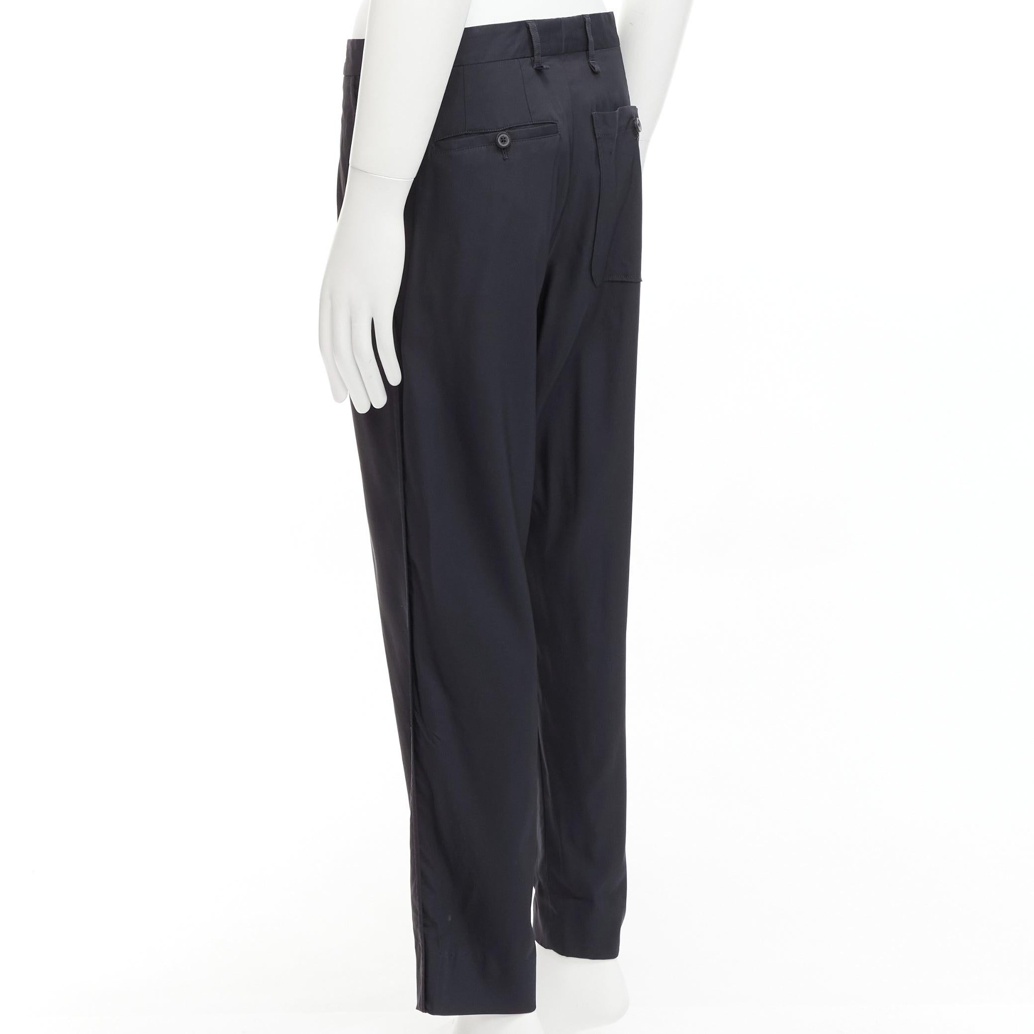 LANVIN navy viscose blend front pleats classy tapered dress pants IT46 S For Sale 2