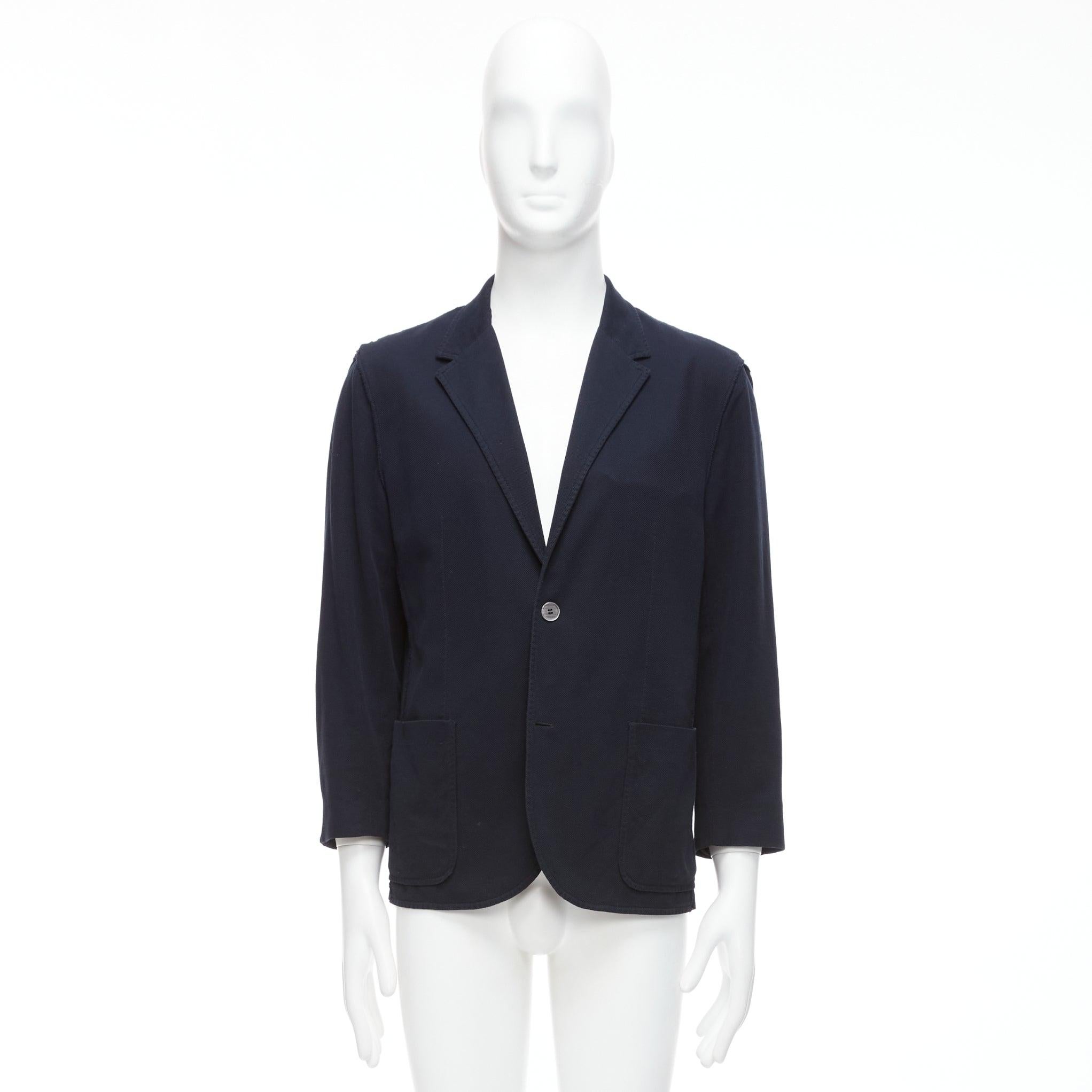 Giacca blazer LANVIN in cotone waffle navy con cuciture interne esterne  I.L.A. in vendita 4