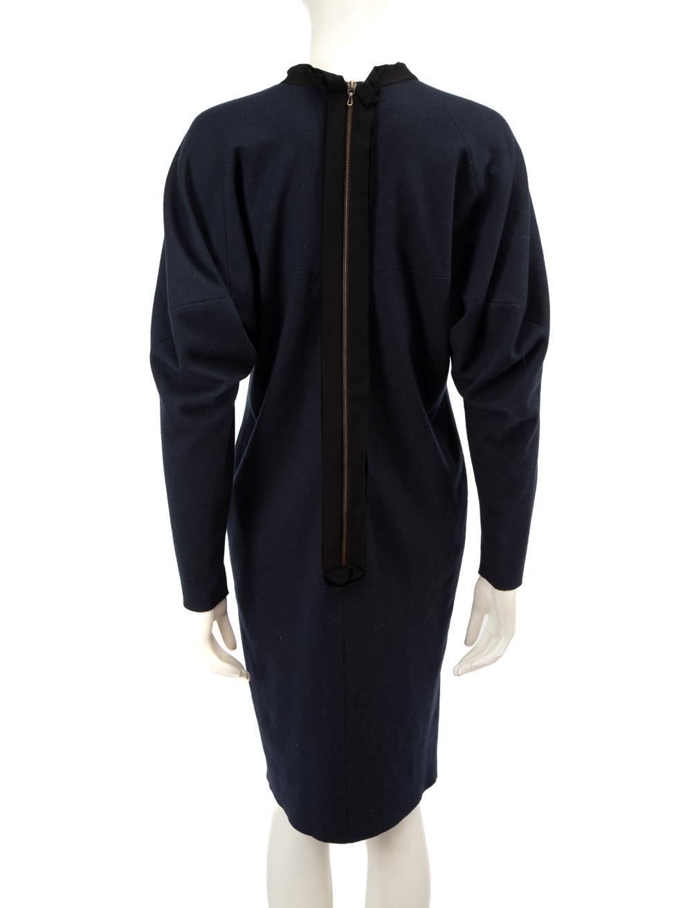 Black Lanvin Navy Wool Long Sleeved Midi Dress Size M For Sale