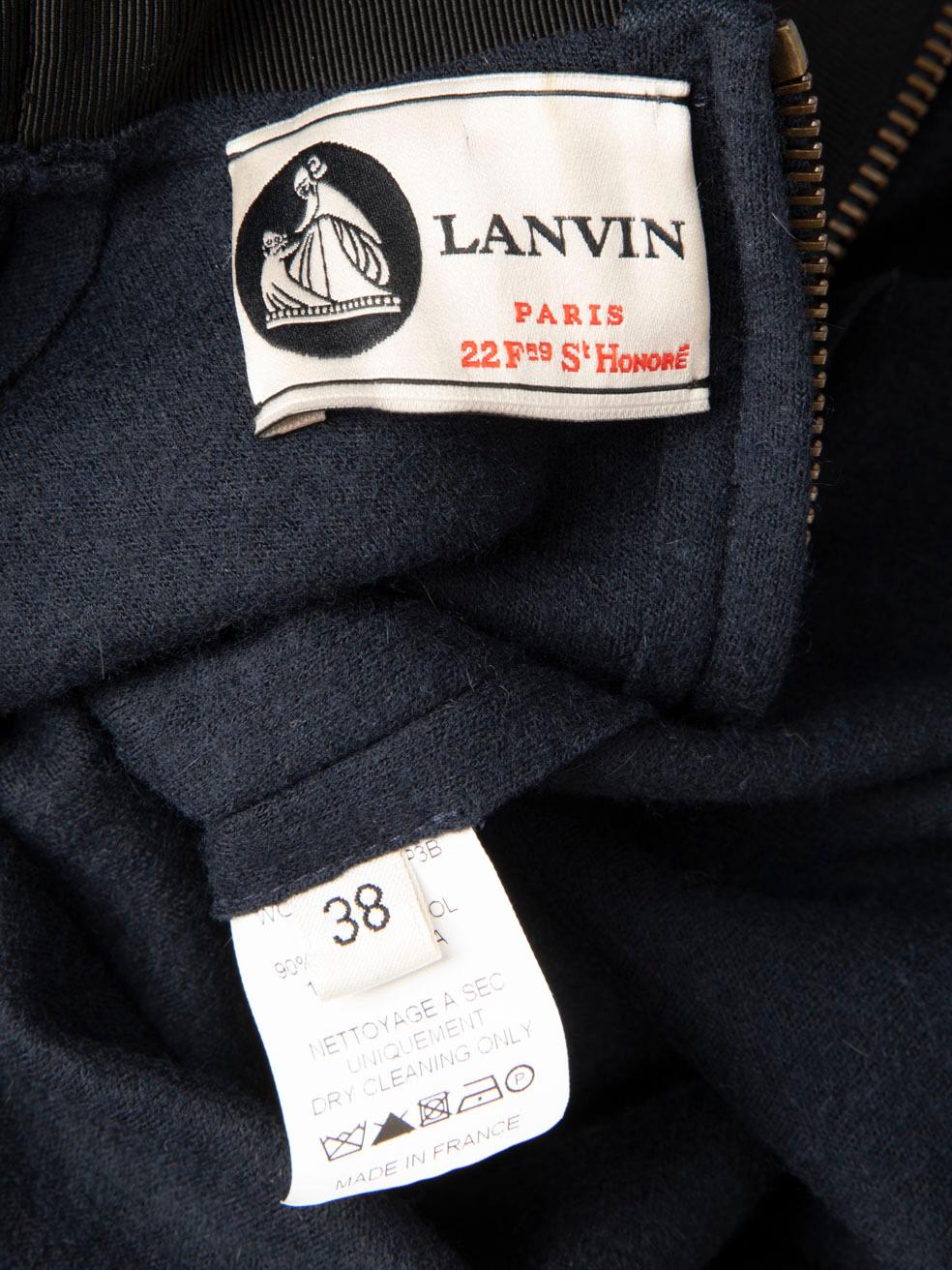 Women's Lanvin Navy Wool Long Sleeved Midi Dress Size M For Sale