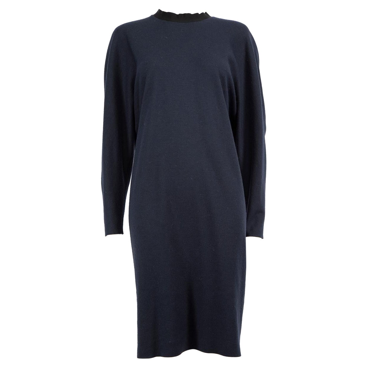 Lanvin - Robe midi à manches longues en laine bleu marine, taille M en vente