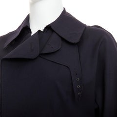 LANVIN navy wool trench coat inspired interfaced bomber jacket FR48 M