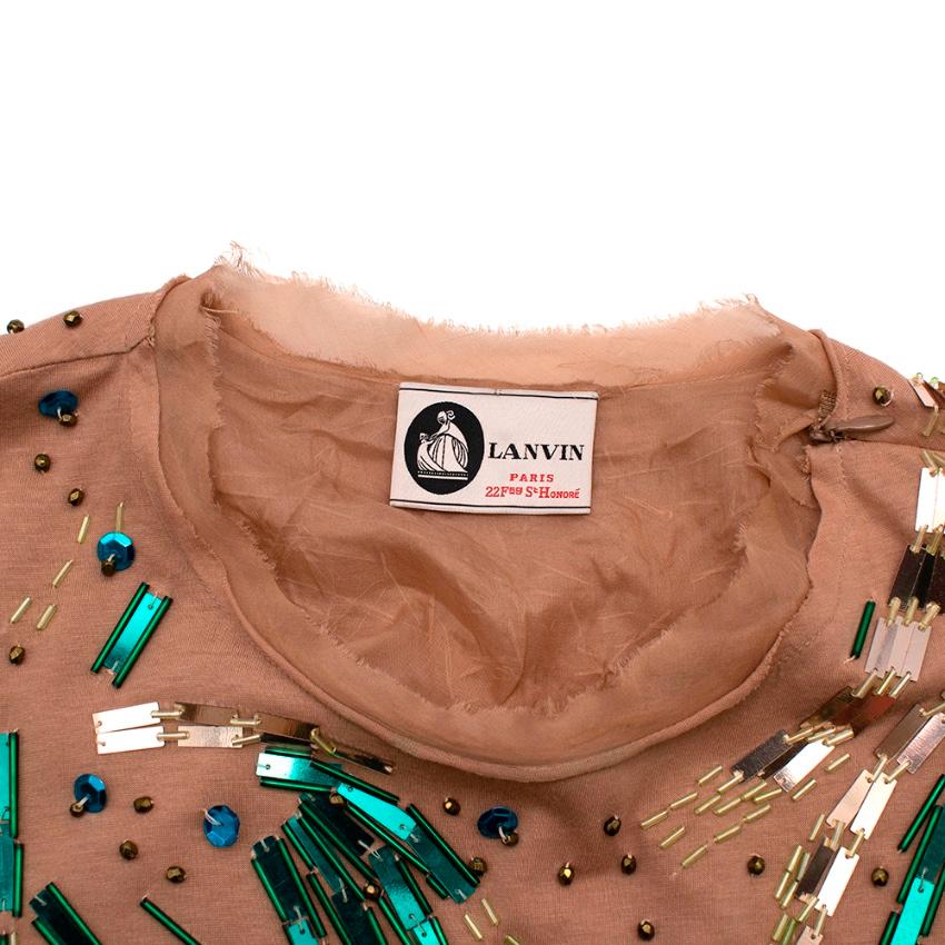 Lanvin Nude Crystal Embellished Shift Dress - Size  US 10 For Sale 3