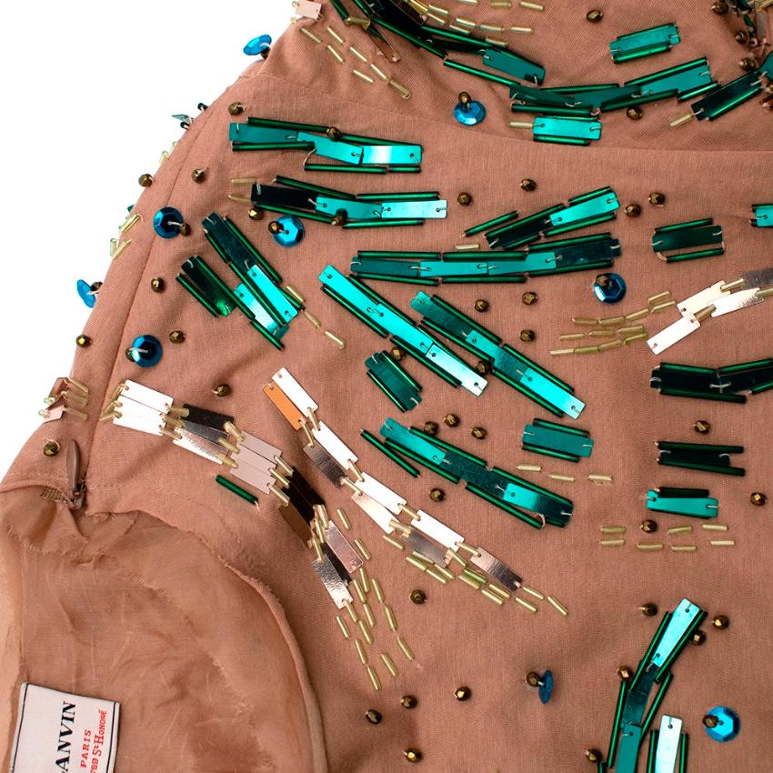 Lanvin Nude Crystal Embellished Shift Dress - Size  US 10 For Sale 2