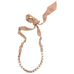 Lanvin Nude Grosgrain & Faux Pearl Necklace