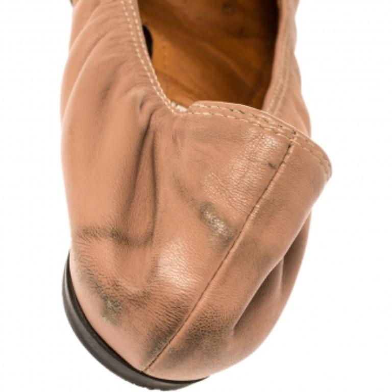 Women's Lanvin Nude/Silver Leather Scrunch Ballet Flats Size 37 For Sale