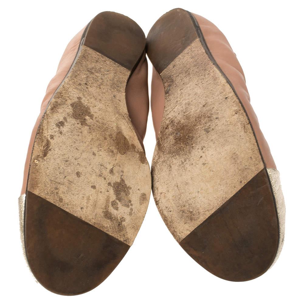 Lanvin Nude/Silver Leather Scrunch Ballet Flats Size 37 1