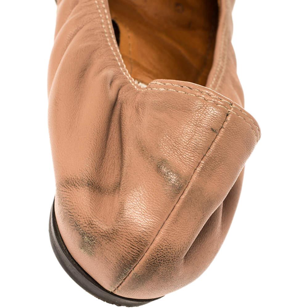 Lanvin Nude/Silver Leather Scrunch Ballet Flats Size 37 3
