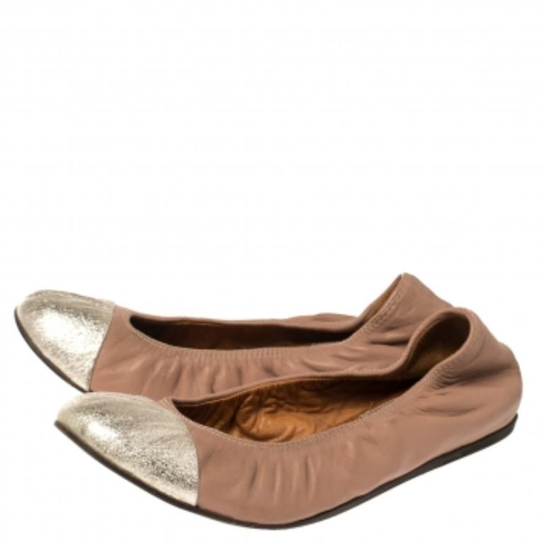 Lanvin Nude/Silver Leather Scrunch Ballet Flats Size 37 For Sale 4