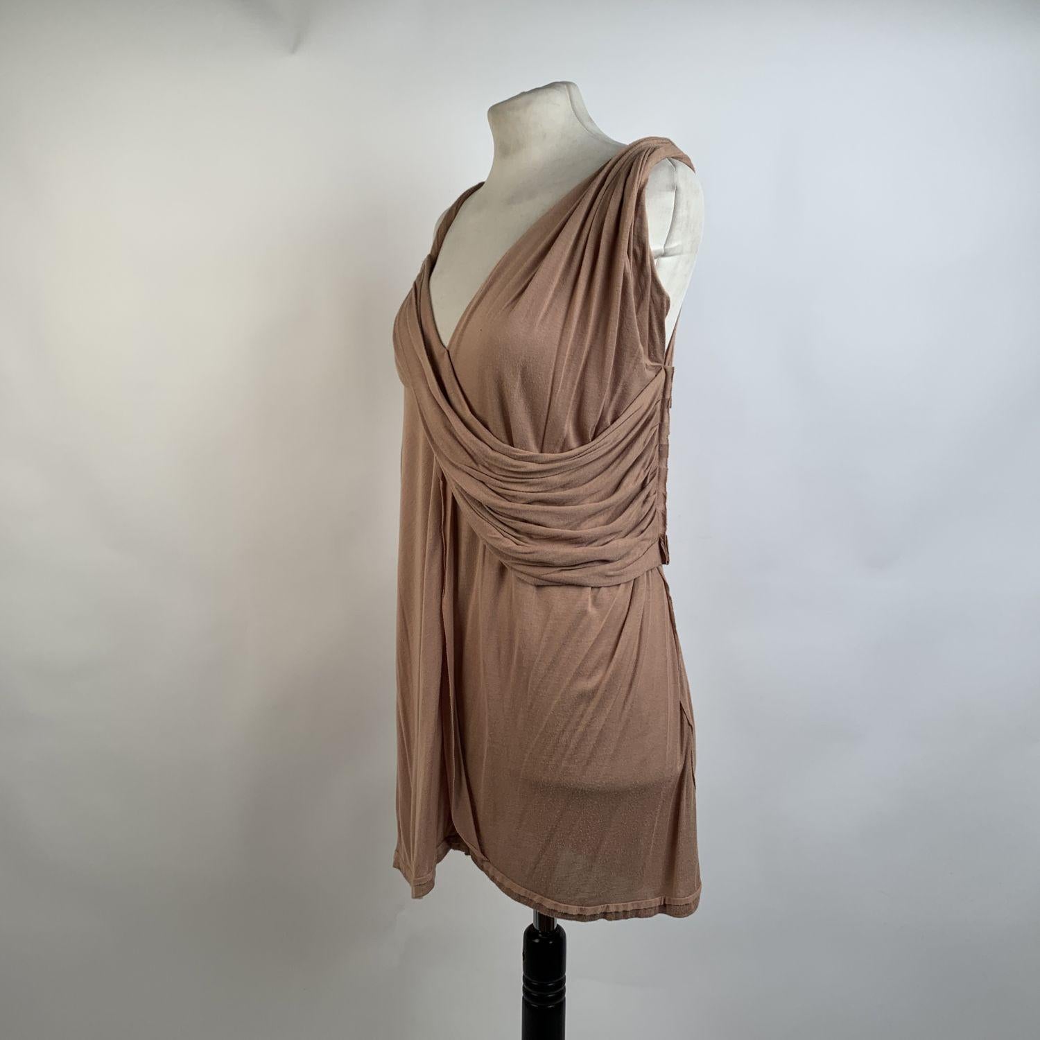 Brown Lanvin Nude Viscose Draped Asymmetric Sleeveless Top Size XS