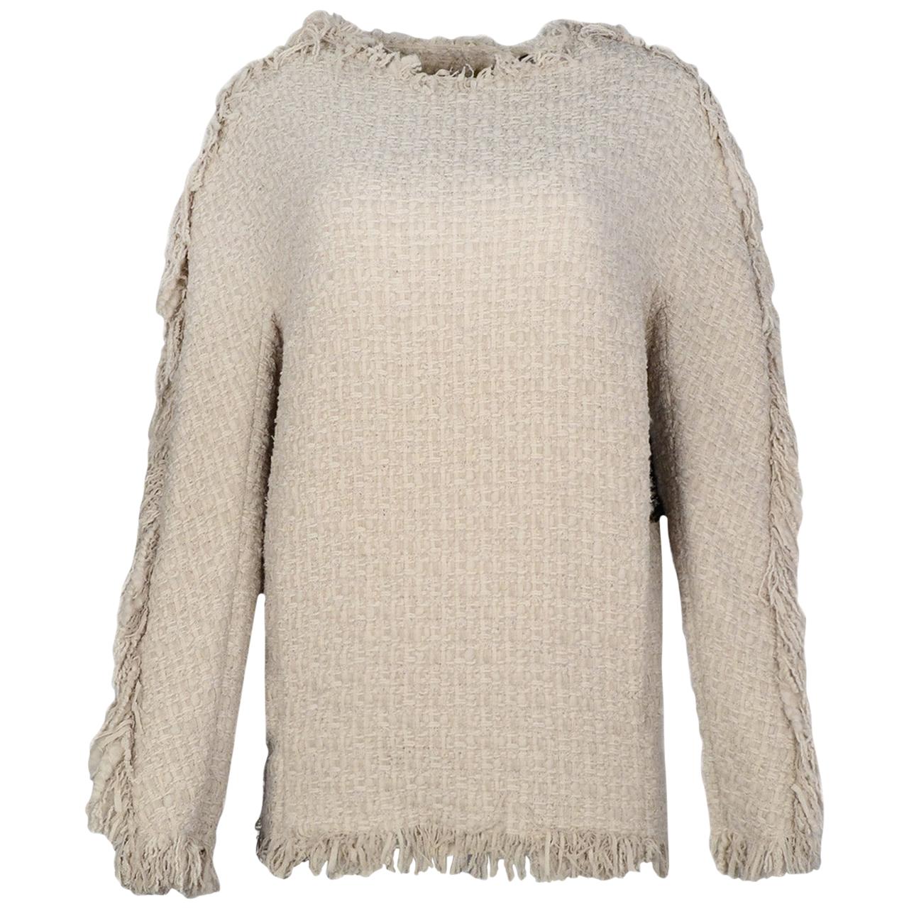 Lanvin NWT Beige Tweed Sweater w/ Fringe Trim sz 40 rt $2, 000