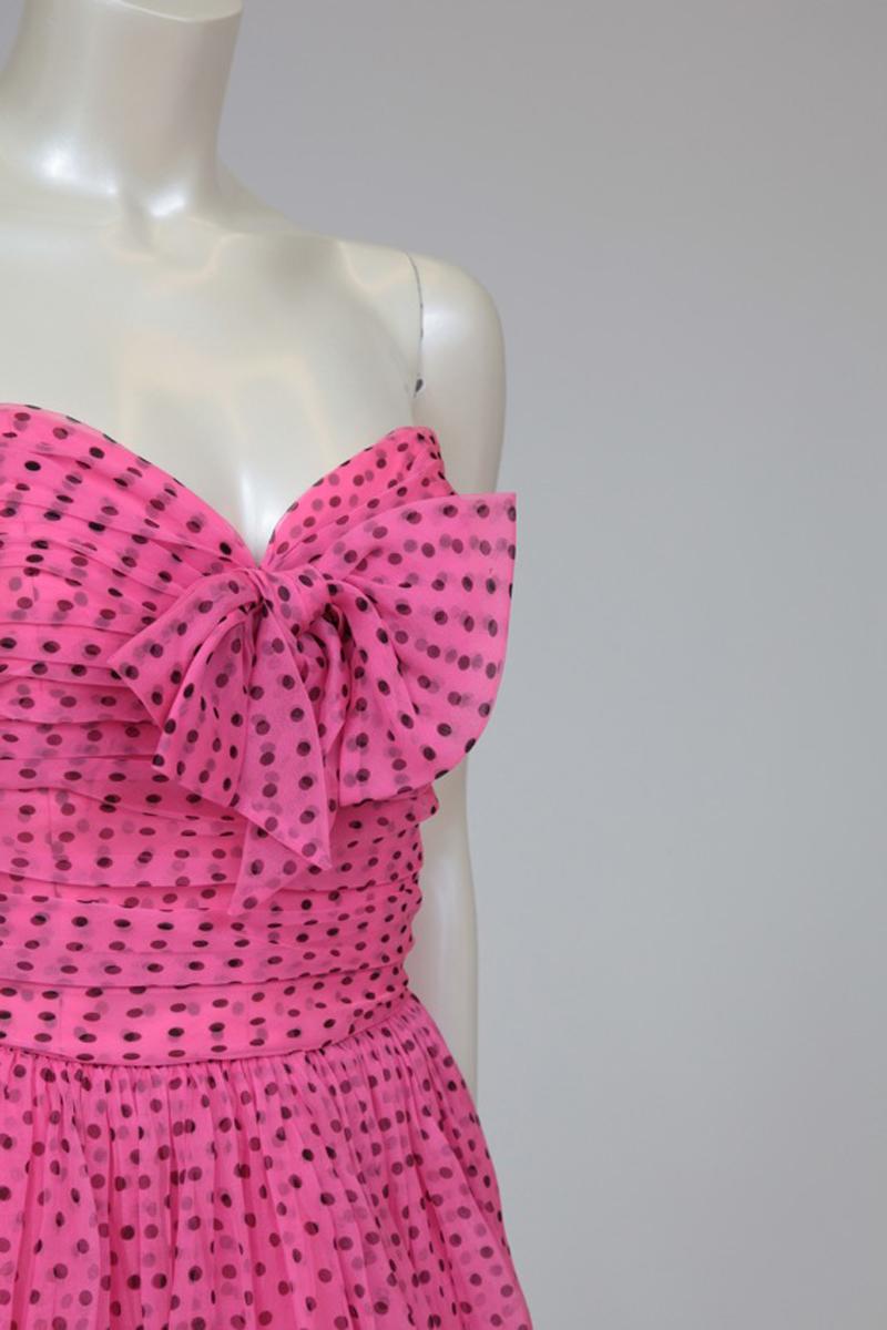 Pink Lanvin Off Shoulder Dotted Dress