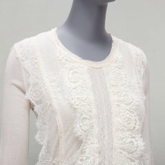 LANVIN off white lace overlay asymmetric cropped 3/4 sleeve top FR32 XXS