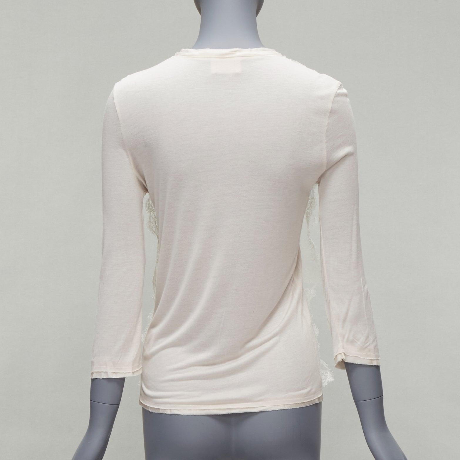 Women's LANVIN off white lace overlay asymmetric cropped 3/4 sleeve top FR32 XXS For Sale