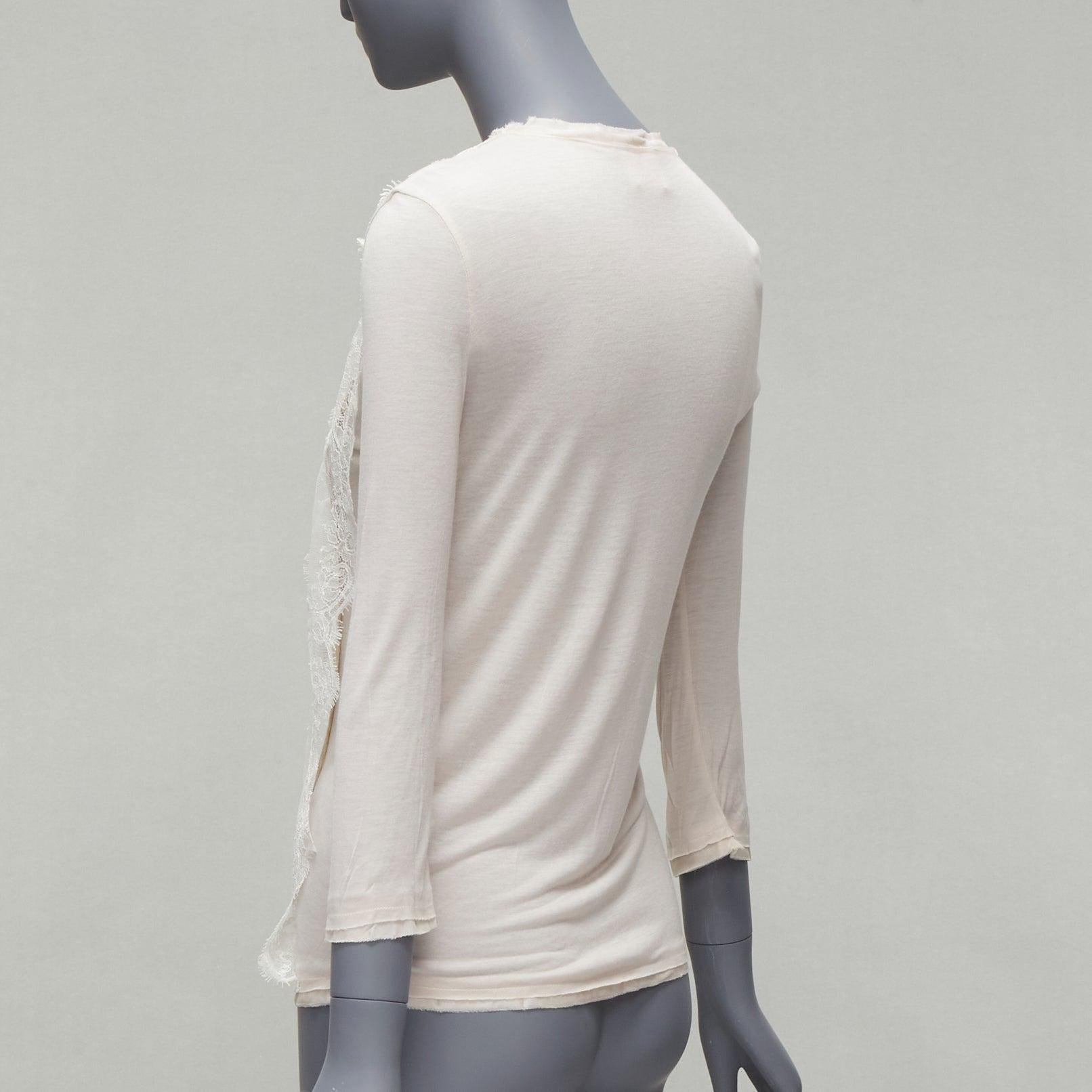 LANVIN off white lace overlay asymmetric cropped 3/4 sleeve top FR32 XXS For Sale 1