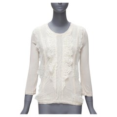 LANVIN top asimmetrico con maniche a 3/4 in pizzo bianco sporco FR32 XXS