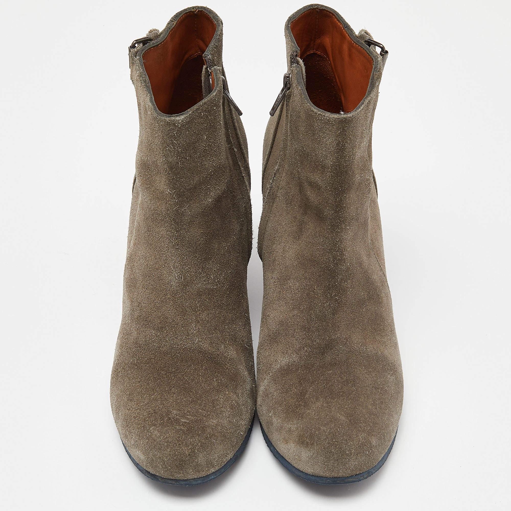Brown Lanvin Olive Green Suede Ankle Boots Size 40 For Sale