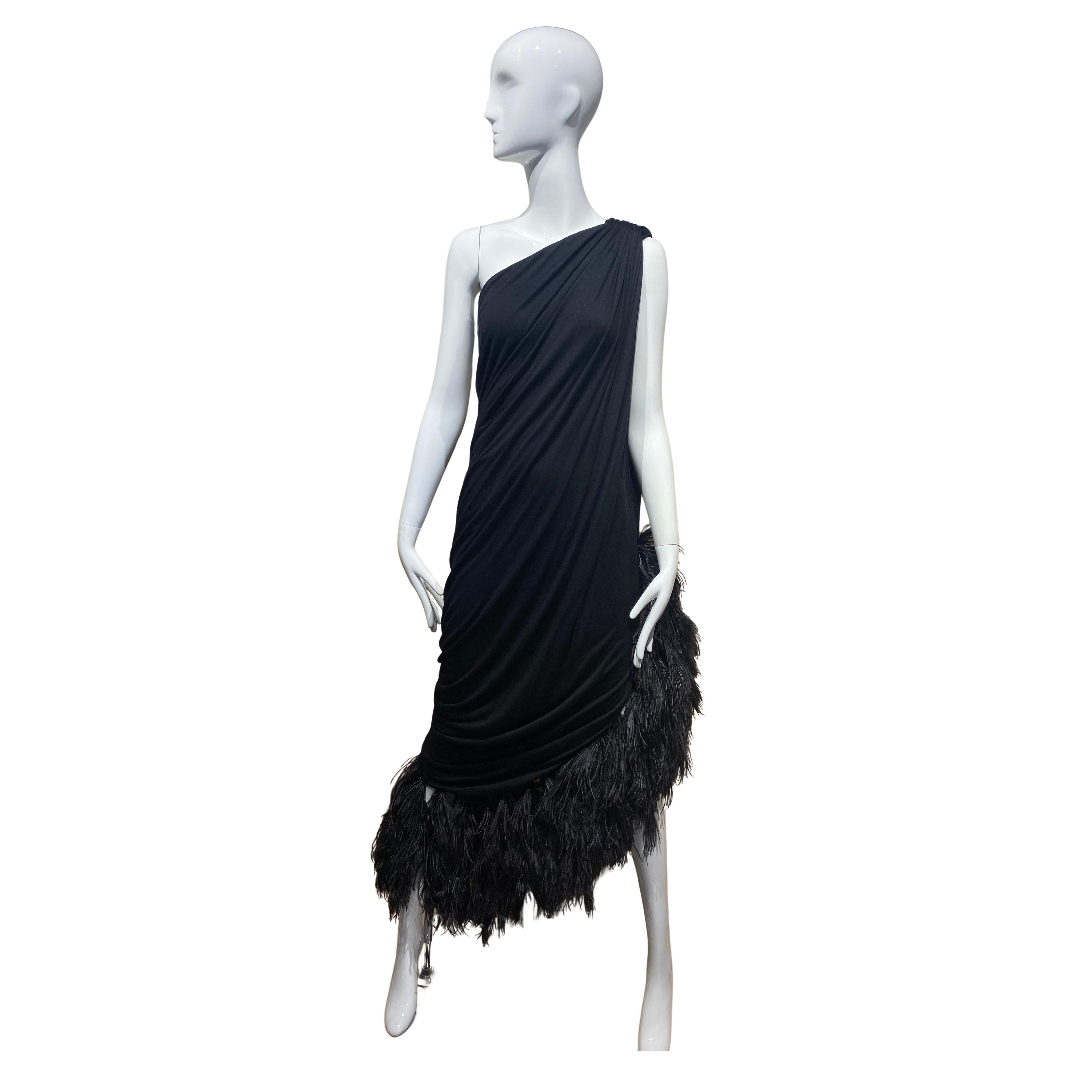 Lanvin One Shoulder Grecian Jersey Dress with Ostrich Hem For Sale