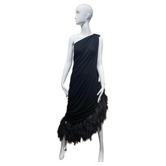 Lanvin One Shoulder Grecian Jersey Dress with Ostrich Hem