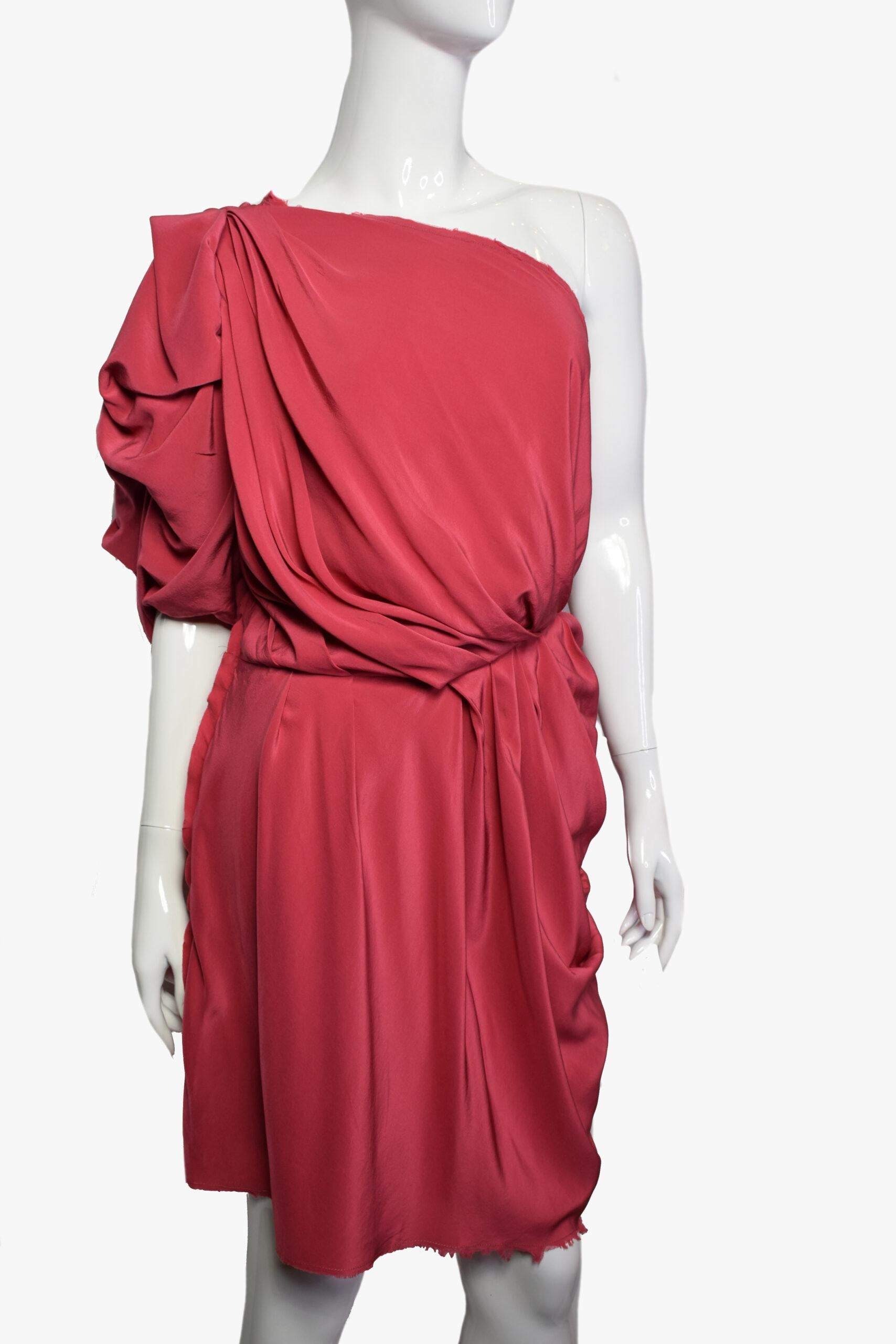 Lanvin One Shoulder Silk Mini Red Dress, 2010 In Good Condition For Sale In New York, NY