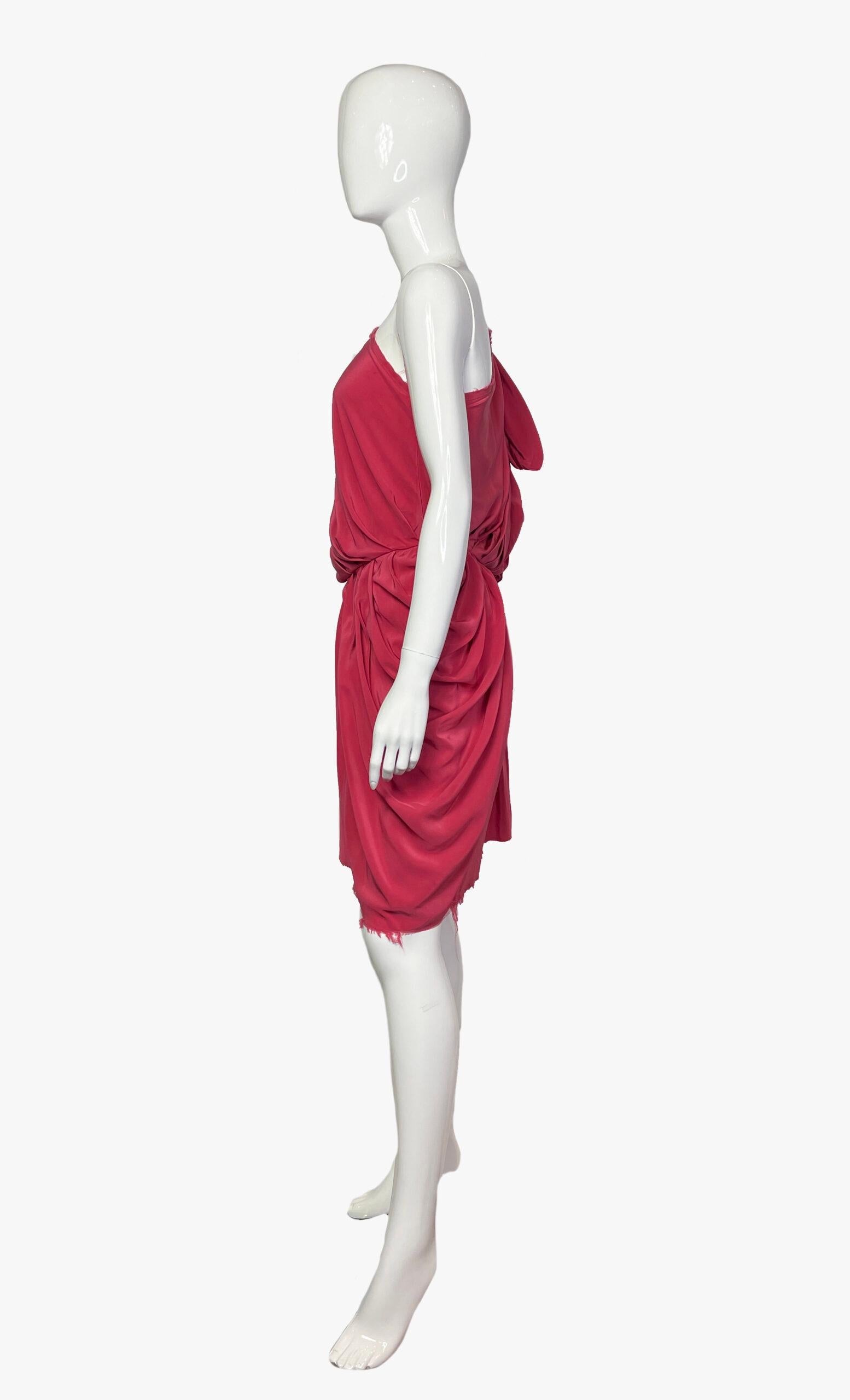 Women's Lanvin One Shoulder Silk Mini Red Dress, 2010 For Sale