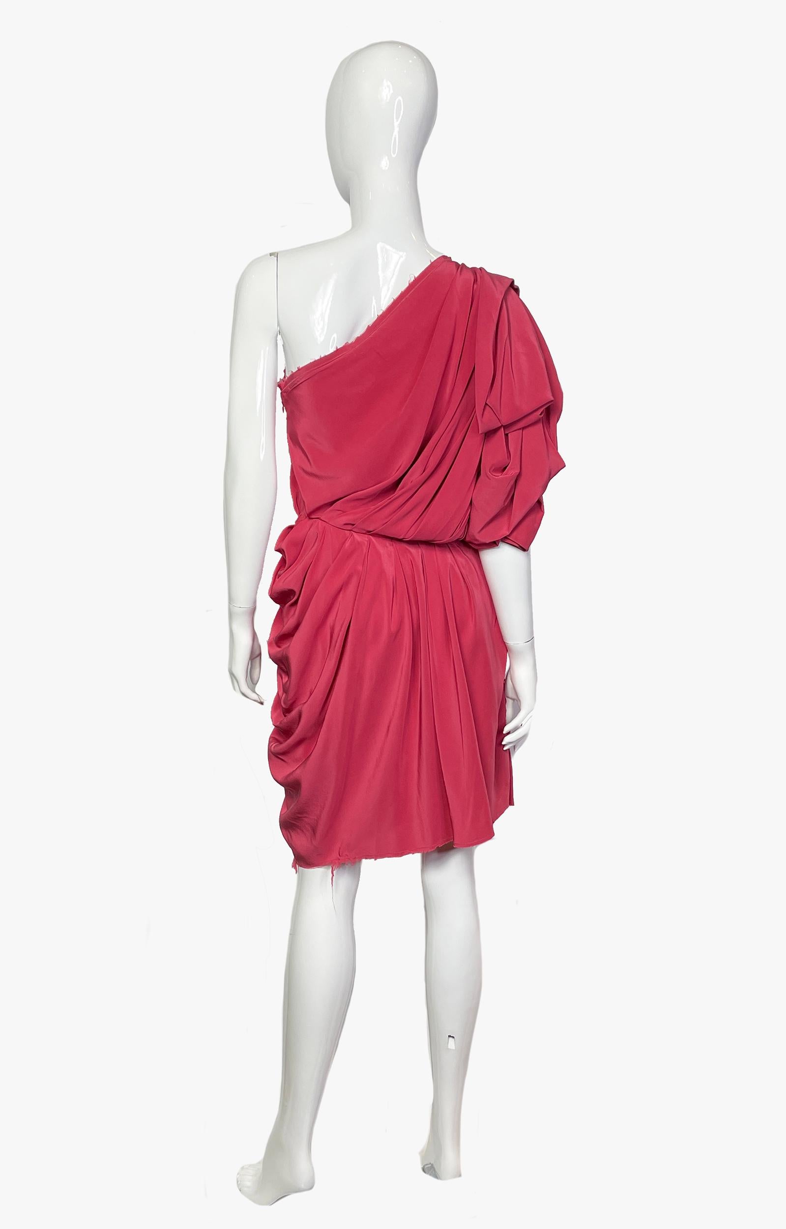 Lanvin One Shoulder Silk Mini Red Dress, 2010 For Sale 1
