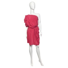 Retro Lanvin One Shoulder Silk Mini Red Dress, 2010