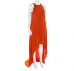 Lanvin Orange Crepe Metal Neck Embellished Sleeveless High Low Dress M