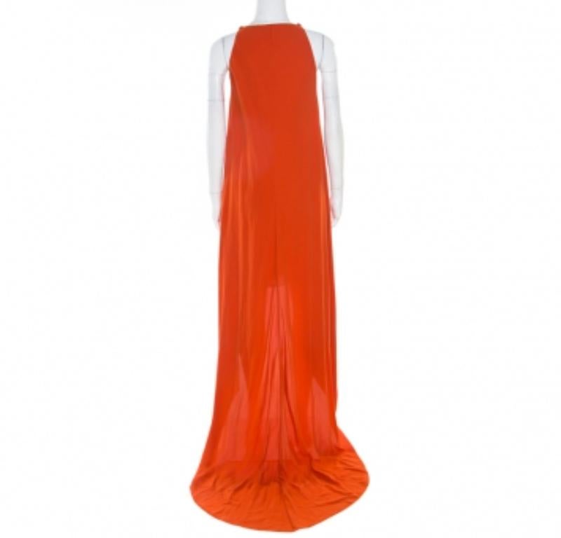 Lanvin Orange Crepe Metal Neck Embellished Sleeveless High Low Dress M Pour femmes en vente