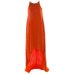 Lanvin Orange Crepe Metal Neck Embellished Sleeveless High Low Dress M