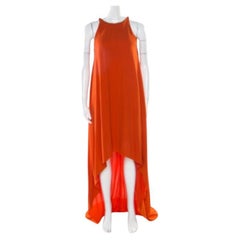Lanvin Orange Crepe Metal Neck Embellished Sleeveless High Low Dress M
